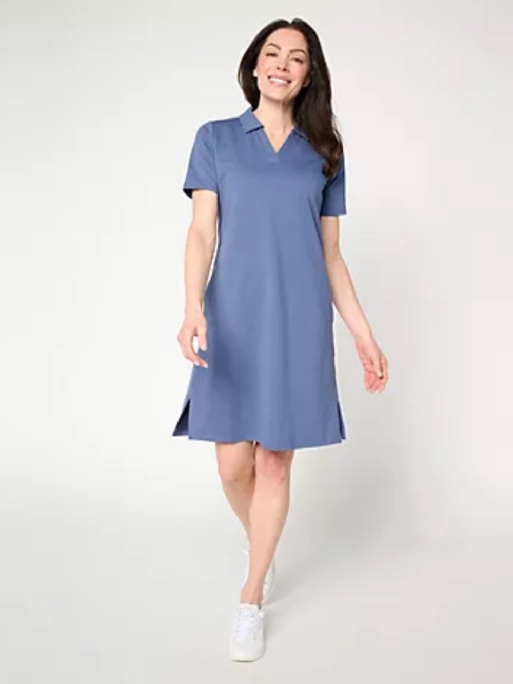 Denim & Co. Regular French Terry Short Sleeve Collared Dress, Indigo Sz L a72240